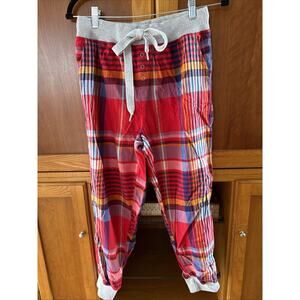 Aerie Red Flannel Jogger Style Pajama Bottoms With Drawstring And Pockets Small